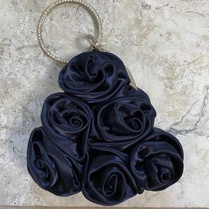 Black Rosette with rhinestones Evening bag purse